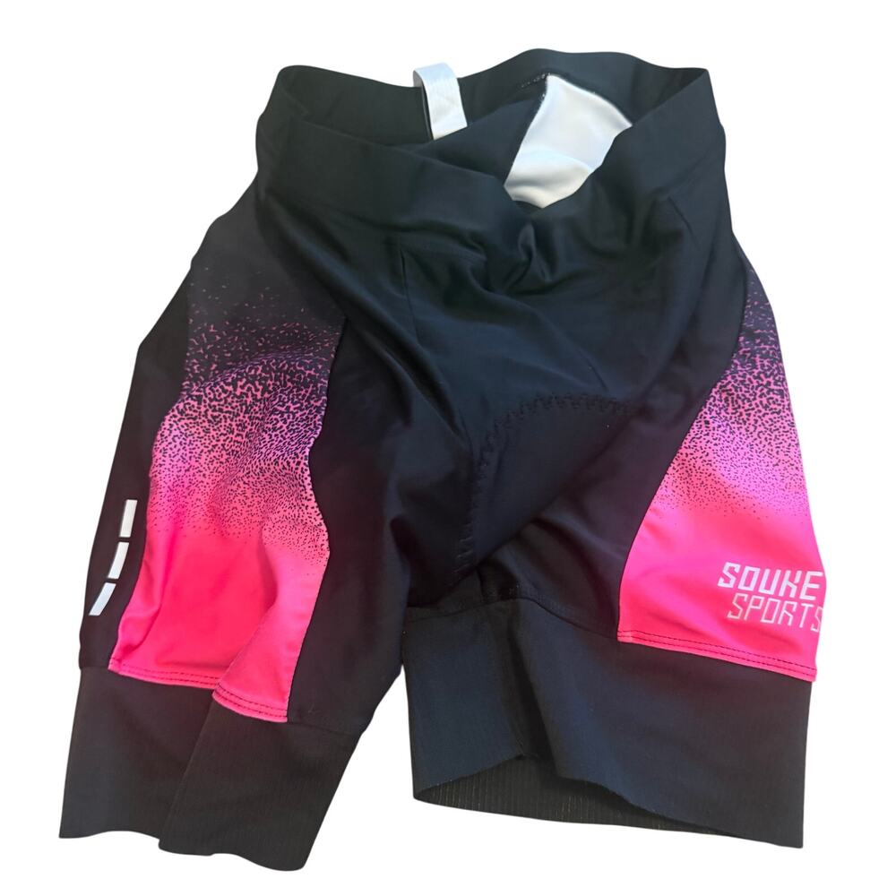 Souke Sports womens pink black cycling shorts biker padding fitted triathlon M